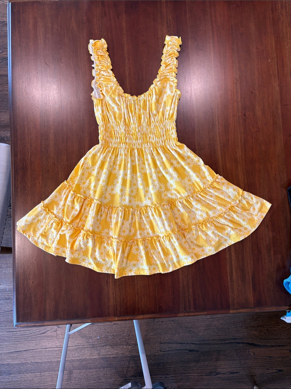 Urban Outfitters Yellow Daisy Smocked Tiered Mini Dress